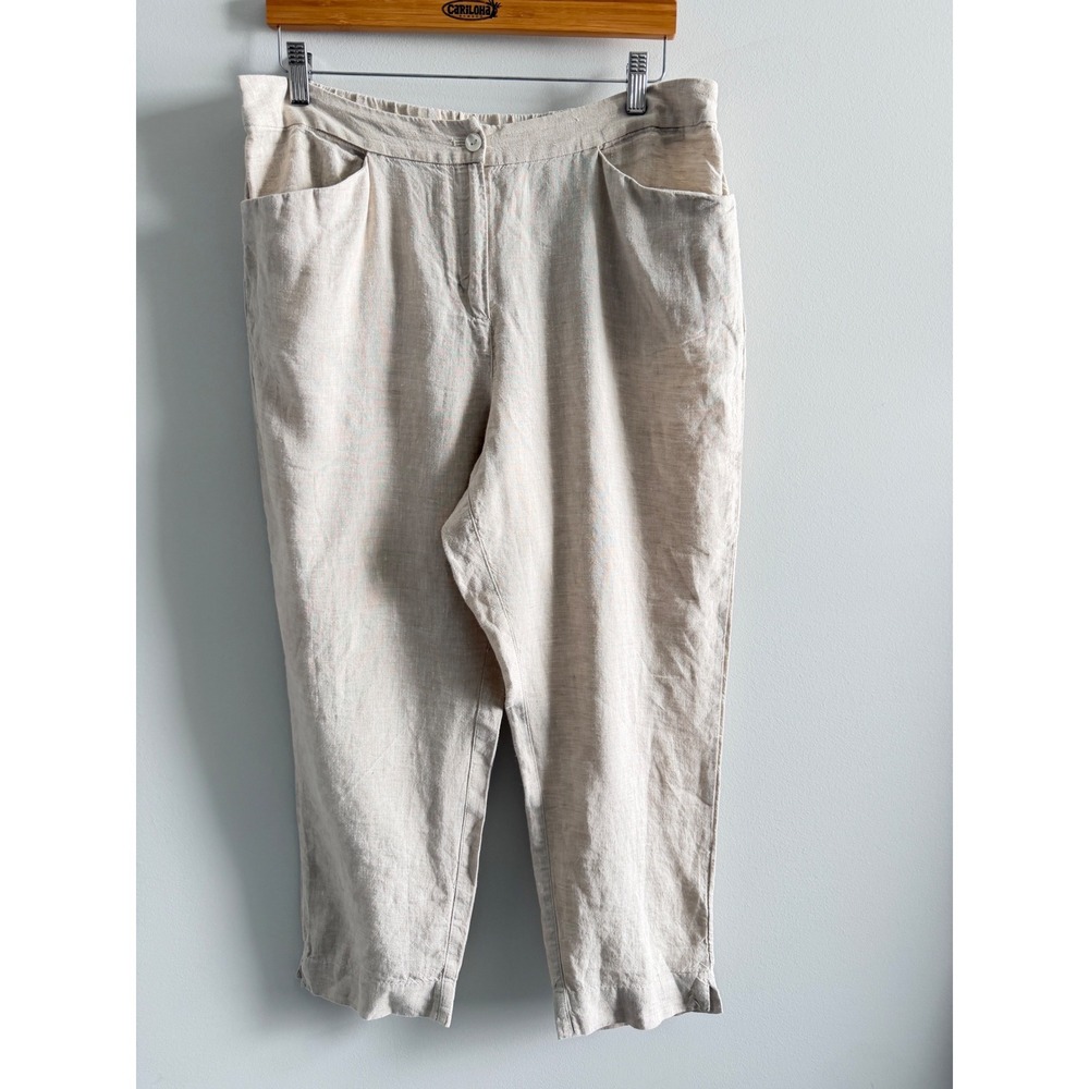 Chico's Oatmeal Beige Linen Blend Cropped Pants Size 2R US 12R Elastic Waist